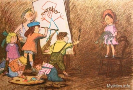 Карикатура "Дети рисуют девочку с натуры"